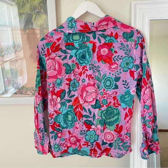 Talbots Button Front Cotton Long Sleeve Top Sketched Blooms Large Petite - Picture 4 of 4